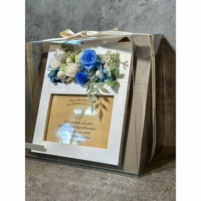 ブリザードフラワーのフォトフレーム(木製スタンドタイプ)【ブルー】