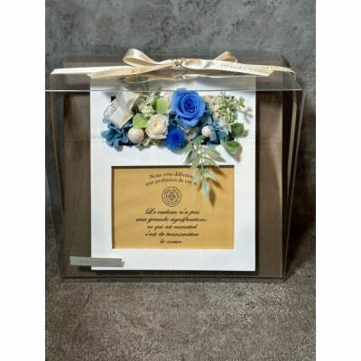 ブリザードフラワーのフォトフレーム(木製スタンドタイプ)【ブルー】