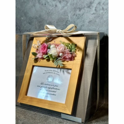 ブリザードフラワーのフォトフレーム(木製スタンドタイプ)【ピンク】