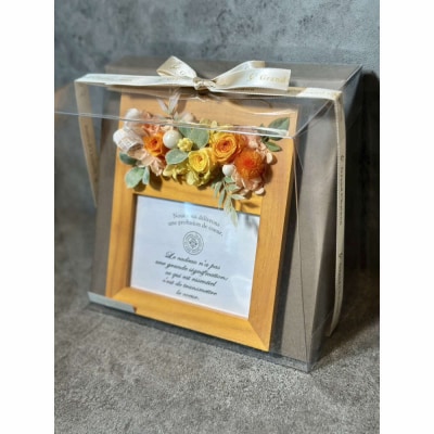 ブリザードフラワーのフォトフレーム(木製スタンドタイプ)【イエロー】