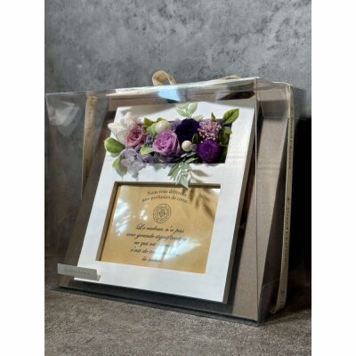 ブリザードフラワーのフォトフレーム(木製スタンドタイプ)【パープル】