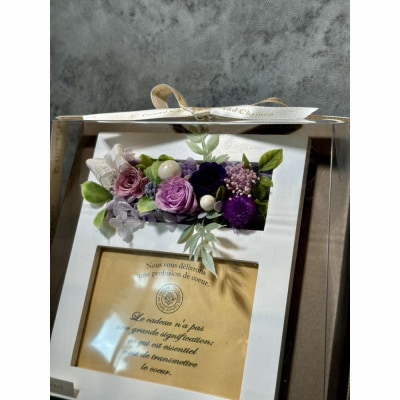 ブリザードフラワーのフォトフレーム(木製スタンドタイプ)【パープル】