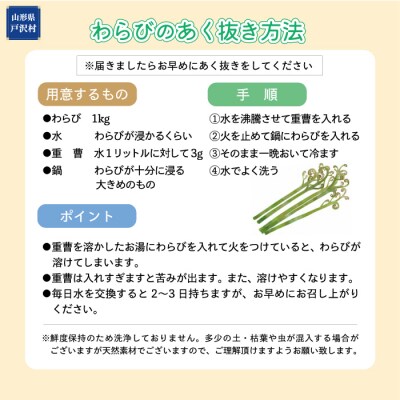 戸沢村角川産　寺台農園自慢の天然生わらび　1kg