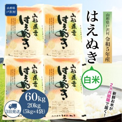 [先行受付] 初回2023年11月中旬 令和5年産 はえぬき【白米】60kg(20kg×3回)