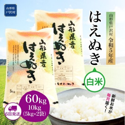 [先行受付] 初回2023年11月中旬 令和5年産 はえぬき【白米】60kg(10kg&times;6回)