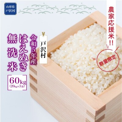 <2023年10月下旬発送開始> 戸沢村農家応援 はえぬき【無洗米】60kg(20kg×3回定期便)