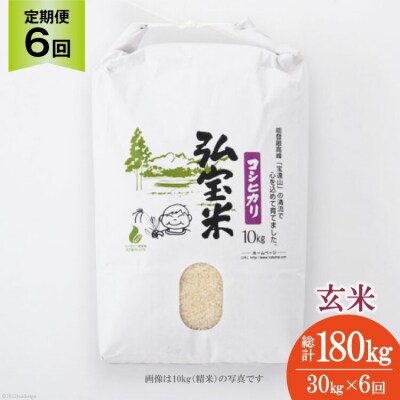 お米 定期便 6回 コシヒカリ「弘宝米」 玄米 30kg 総計180kg [38601291] 