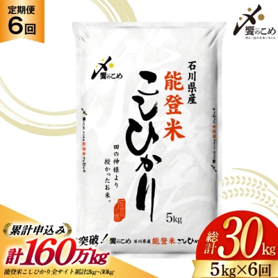 米 定期便 能登米 こしひかり 5kg ×6回 総計 30kg 精米 [38601130]