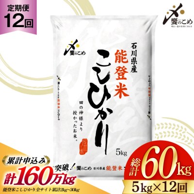 【12回 定期便 】 米 能登米 こしひかり 5kg×12回 総計60kg [38600899]