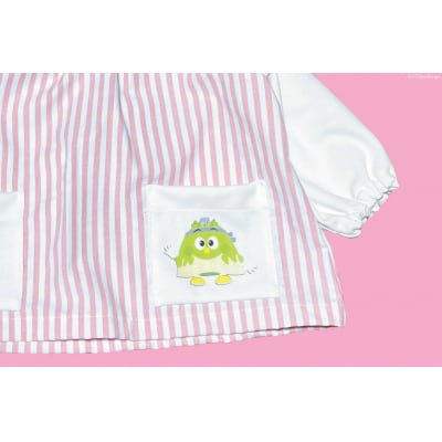 【ワンポイントほっぴーさん】 子供服 スモック 長袖 ピンク 90cmサイズ用 [38600570]