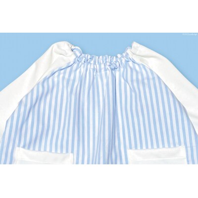 【ワンポイントほっぴーさん】 子供服 スモック 長袖 ブルー 90cmサイズ用 [38600571]