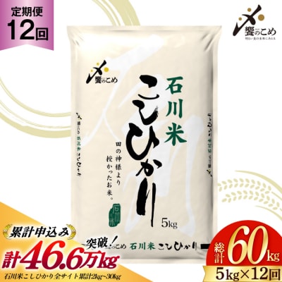 【定期便 12回】 石川米 こしひかり 5kg 計60kg 令和8年産 新米 [38600814]