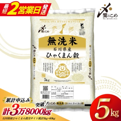 米 無洗米 令和7年産 石川県産 ひゃくまん穀 5kg [中橋商事株式会社 38601326-sp]