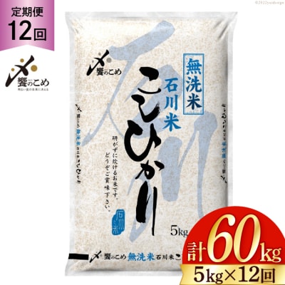 定期便 無洗米 石川米 こしひかり 5kg×12回 総計60kg [38601338-s]