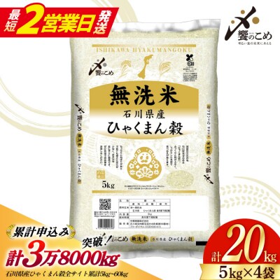 米 無洗米 令和7年産 ひゃくまん穀 20kg ( 5kg 4袋) [38601423-sp] 