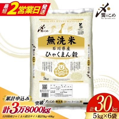 米 無洗米 令和7年産 ひゃくまん穀 30kg ( 5kg 6袋) [38601422-sp] 