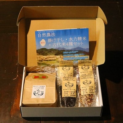 【竹田市福原産、栽培期間中農薬化学肥料不使用】コシヒカリ1キロ&古代米4種類セット(精米)