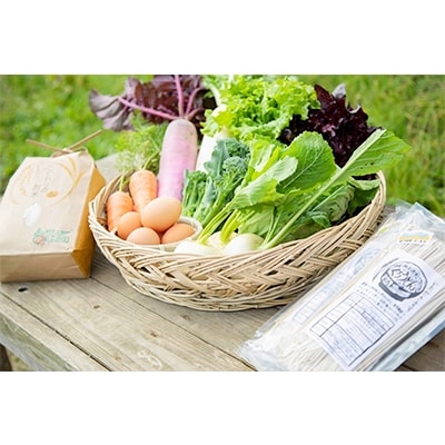 有機農家より 旬の里山のおくりもの(お米1kg・野菜・卵・くろうどんセット)