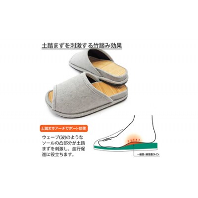 D型セノーテニット竹炭スリッパ　グレー＜紳士用Lサイズ(約27.5cm)＞　【04301-0359】