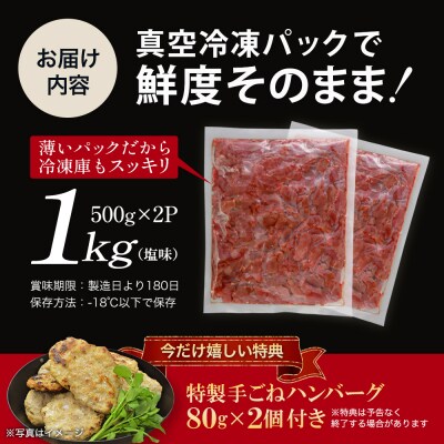 蔵王福膳・訳あり牛タン(塩) 1kg 手ごねハンバーグ付き【04301-0872】