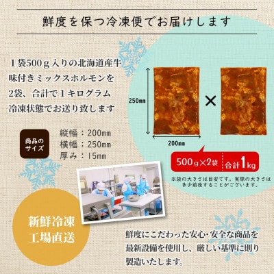 北海道産牛【味付 ミックスホルモン 旨辛★韓国風ヤンニョム辛味噌味】500g×2袋 計1kg