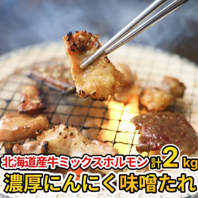 北海道産牛ミックスホルモン【コク旨★濃厚にんにく味噌たれ】500g×4袋　合計2kg