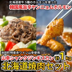 北海道焼肉セット(山幸シャンクジンギスカン・北海道産牛甘辛ヤンニョムMIXホルモン 合計1キロ)