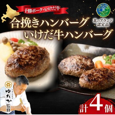 北海道十勝の合挽きハンバーグといけだ牛ハンバーグ 食べ比べセット【A041-6】