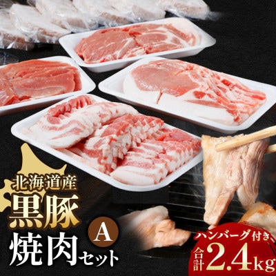 北海道 黒豚焼肉Aセット ハンバーグ8個付 合計2400g