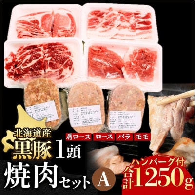 黒豚1頭焼肉セットA1250g 肩ロース バラ モモ ハンバーグ 冷凍