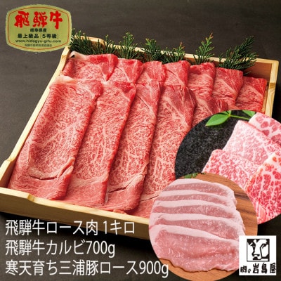 飛騨牛ロース1kg カルビ700g 三浦豚ロース900g豪華3点セット しゃぶしゃぶ・焼肉