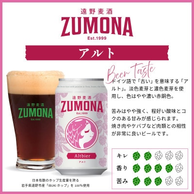 クラフトビール 遠野麦酒ZUMONA アルト 350ml 6缶セット 遠野産ホップ使用