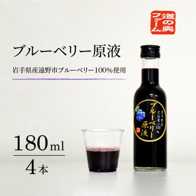 【栽培期間中農薬不使用】遠野のブルーベリーから絞った原液 180ml×4本セット 道の奥ファーム