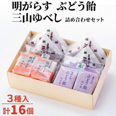 明がらす・ぶどう飴・三山ゆべし 計16個 詰め合わせセット 岩手県遠野市 銘菓 竹林堂