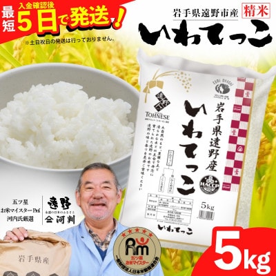 【入金確認後、最短5日で出荷】 【令和7年産】いわてっこ(精米) 岩手県遠野市産 5kg 河判