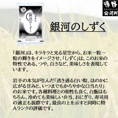 【毎月定期便】遠野産 銀河のしずく 精米 10kg 河判全3回
