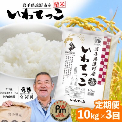 【毎月定期便】岩手県 遠野産 いわてっこ 精米 10kg 河判全3回