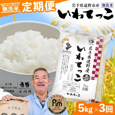【毎月定期便】〈無洗米〉岩手県 遠野市産 いわてっこ 5kg 【 コメマルシェ 河判 】全3回