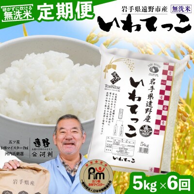 【毎月定期便】〈無洗米〉岩手県 遠野市産 いわてっこ 5kg 【 コメマルシェ 河判 】全6回