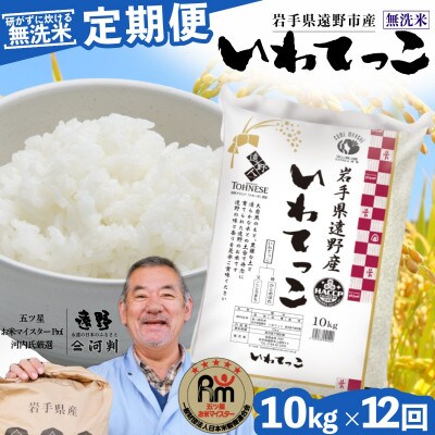 【毎月定期便】〈無洗米〉岩手県 遠野市産 いわてっこ 10kg 【 コメマルシェ 河判 】全12回