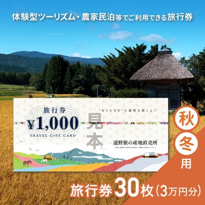 遠野旅の産地直売所 旅行券 30,000円分 秋冬用 岩手県 遠野市 ツアー 宿泊 体験 チケット