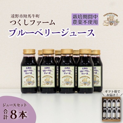 ブルーベリージュース 180ml × 8本セット つくしファーム　栽培期間中農薬不使用