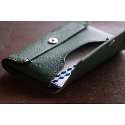 【Dear Fish】女川銀鮭レザー　カードケース(名刺入れ)/キーホルダーセット Color:深碧