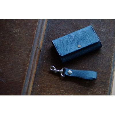 【Dear Fish】女川銀鮭レザー　カードケース(名刺入れ)/キーホルダーセット Color:縹