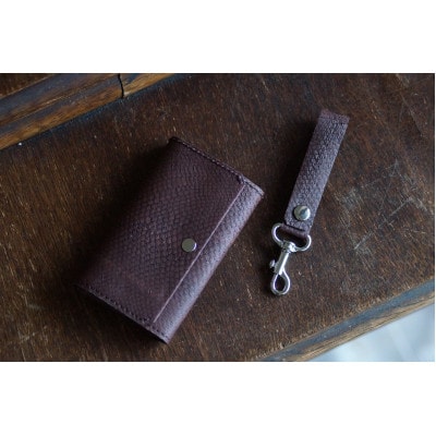 【Dear Fish】女川銀鮭レザー　カードケース(名刺入れ)/キーホルダーセット Color:錆