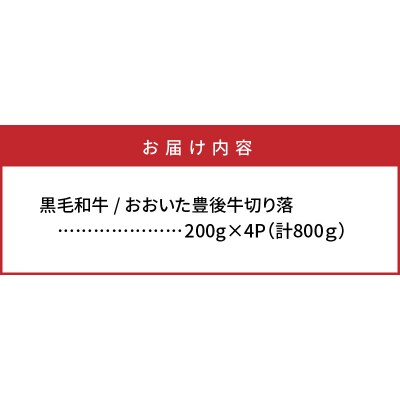 小分けで便利な4パック!豊後牛切り落し計800g_1259R