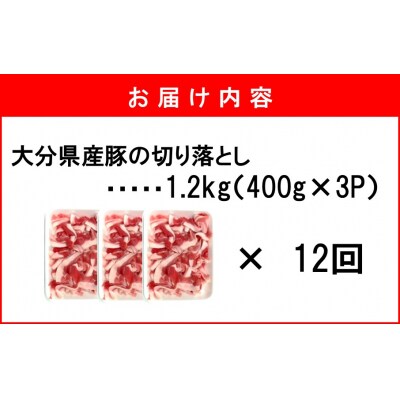 大分県産 豚切り落とし 定期便 1.2kg (400g×3P) 12回_2749R-12