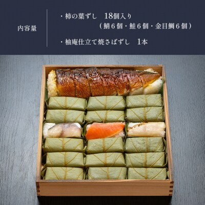 柿の葉ずし 鯖6 鮭6 金目鯛6・柚庵仕立て焼きさばずし詰合