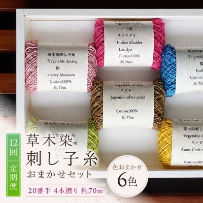 【全12回定期便】草木染刺し子糸20番手 4本撚り 約70mおまかせ6色セット 