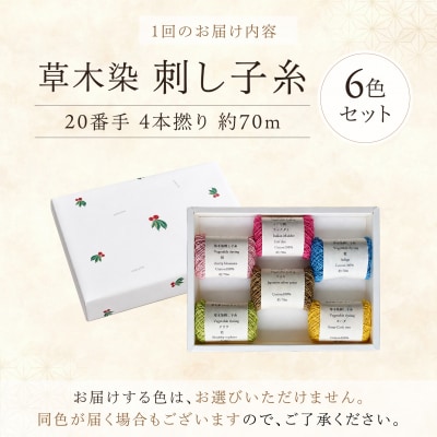 【全12回定期便】草木染刺し子糸20番手 4本撚り 約70mおまかせ6色セット 